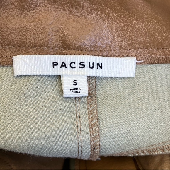 PacSun 90s Faux Leather Pants Straight Leg High Rise Mom Pants Camel Tan Sz S - Picture 15 of 16